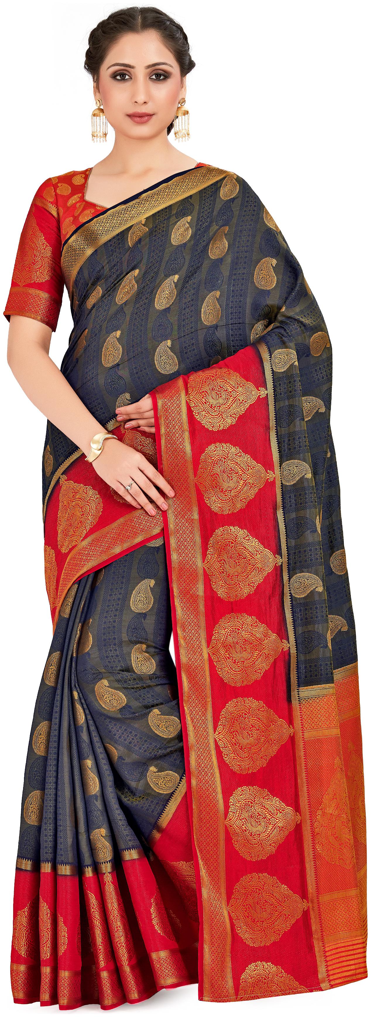 

Mimosa Women Silk Banarasi Saree -Blue