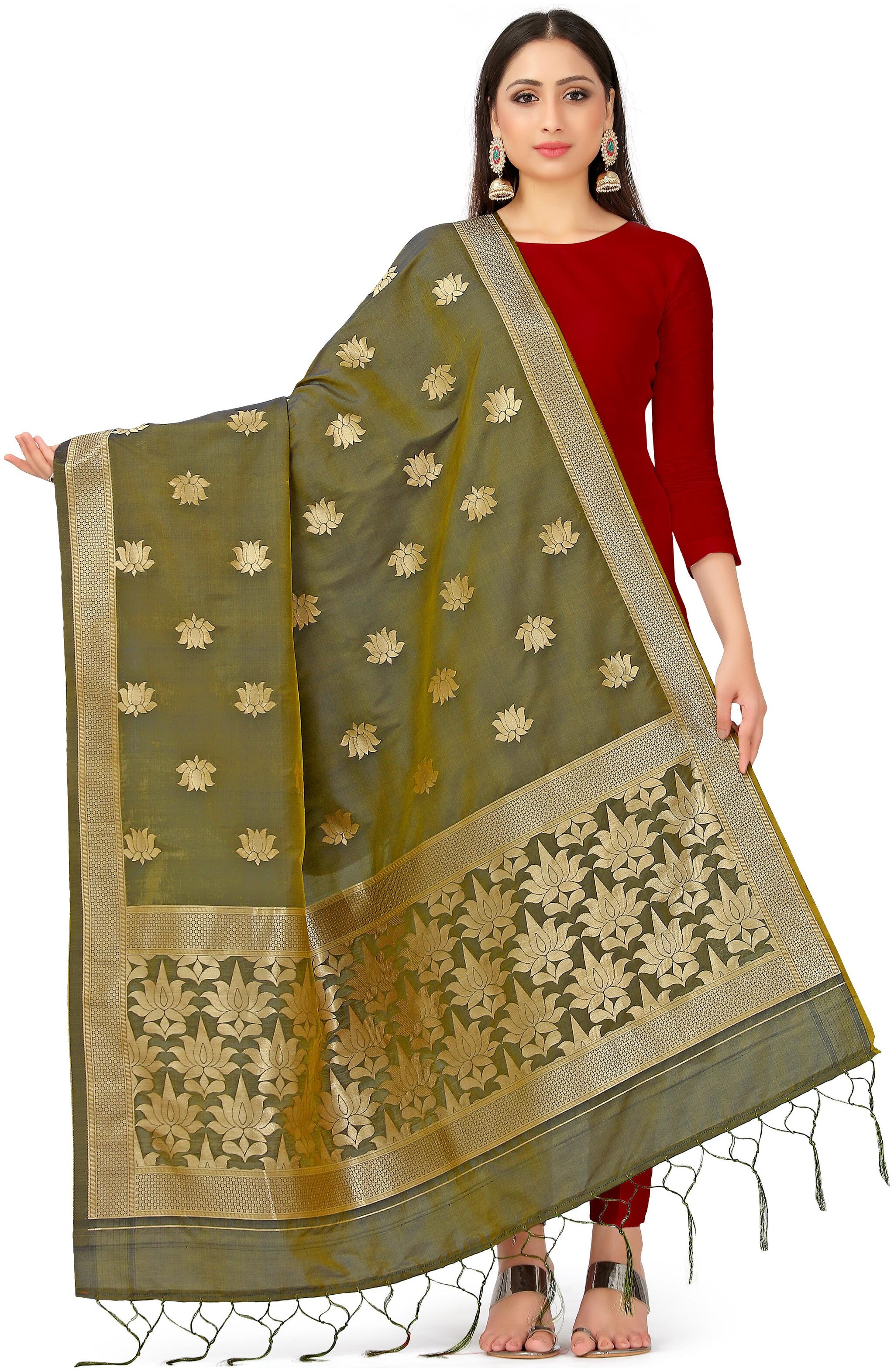 

Mimosa Women Silk Floral Green Dupatta