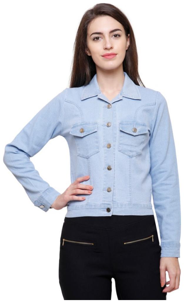 

MINARO Women Solid Denim Jacket - Blue