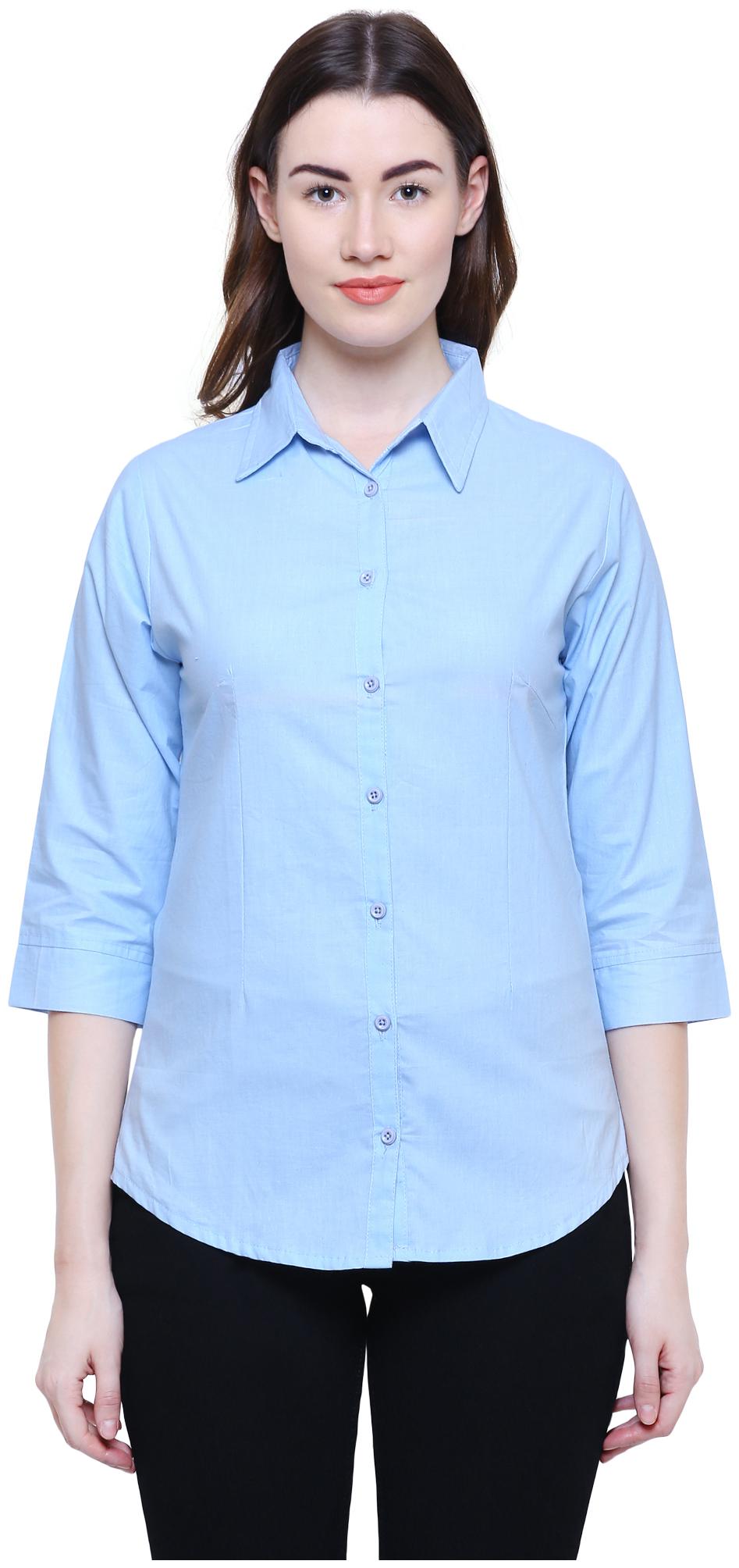 

MINARO Women Blue Solid Slim Fit Shirt