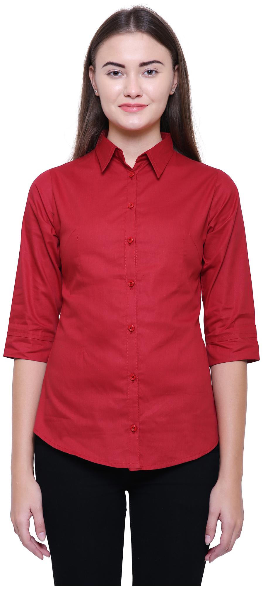 

MINARO Women Maroon Solid Slim Fit Shirt