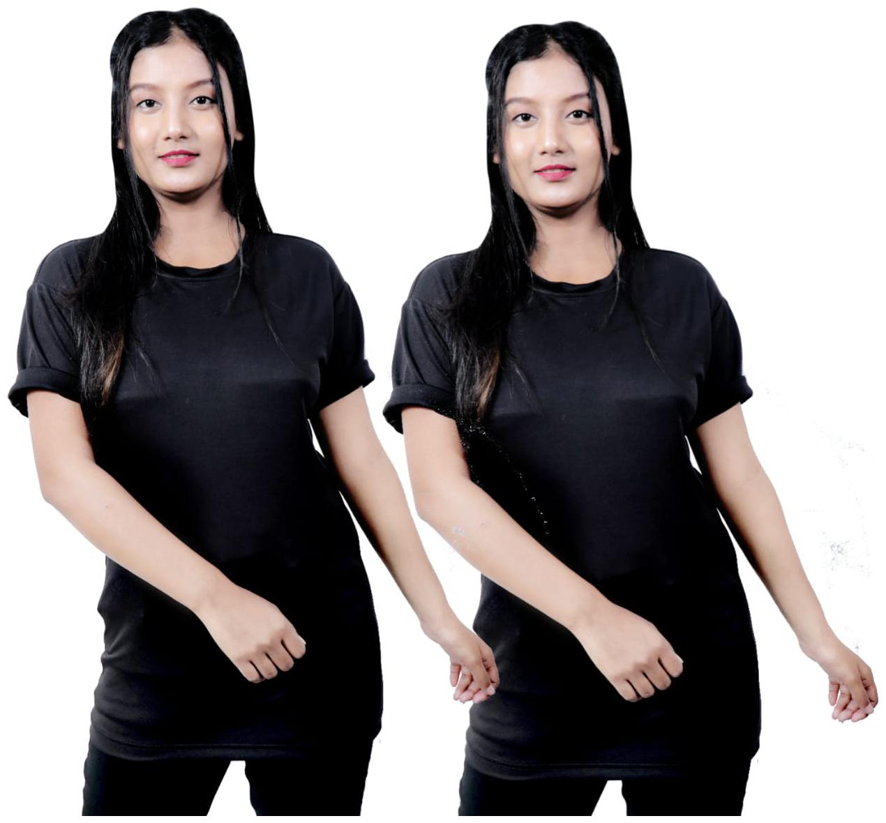 

MIRAEXA Women Solid Sports T-Shirt - Black Pack of 2