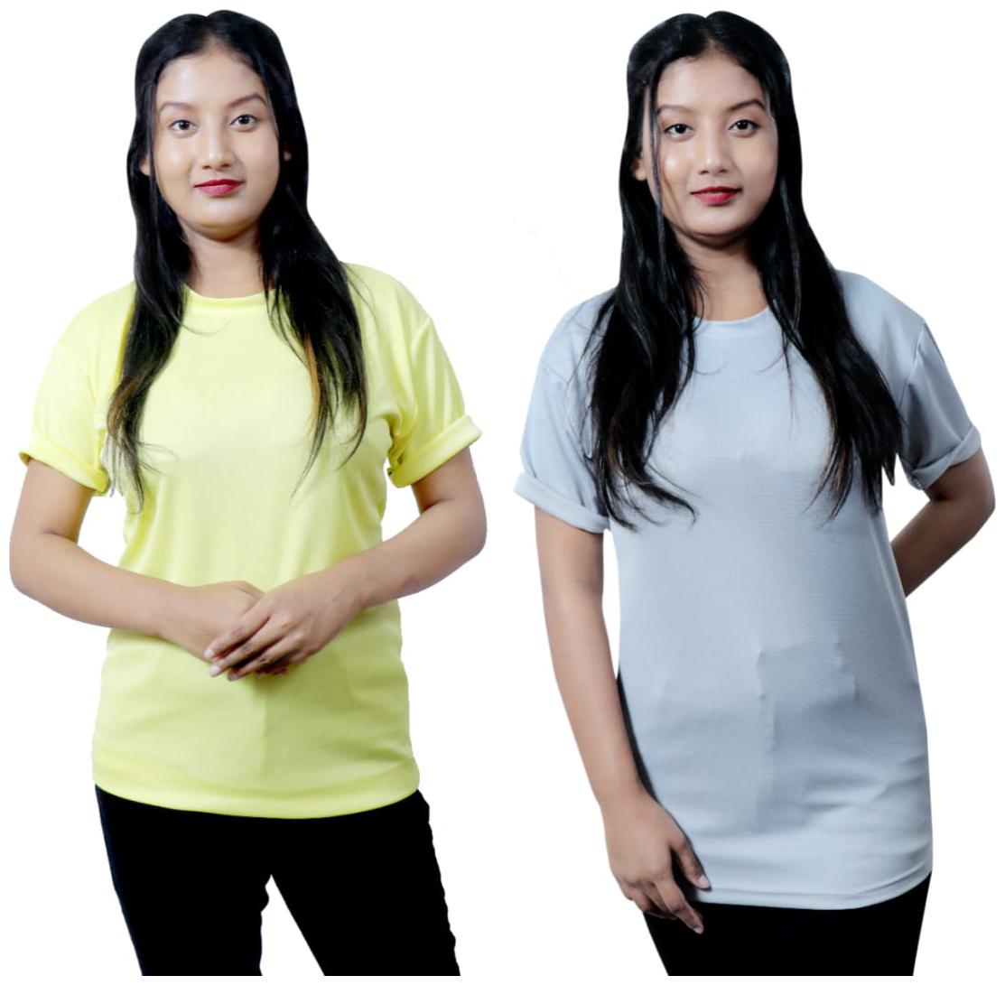 

MIRAEXA Women Solid Sports T-Shirt - Grey Yellow Pack of 2