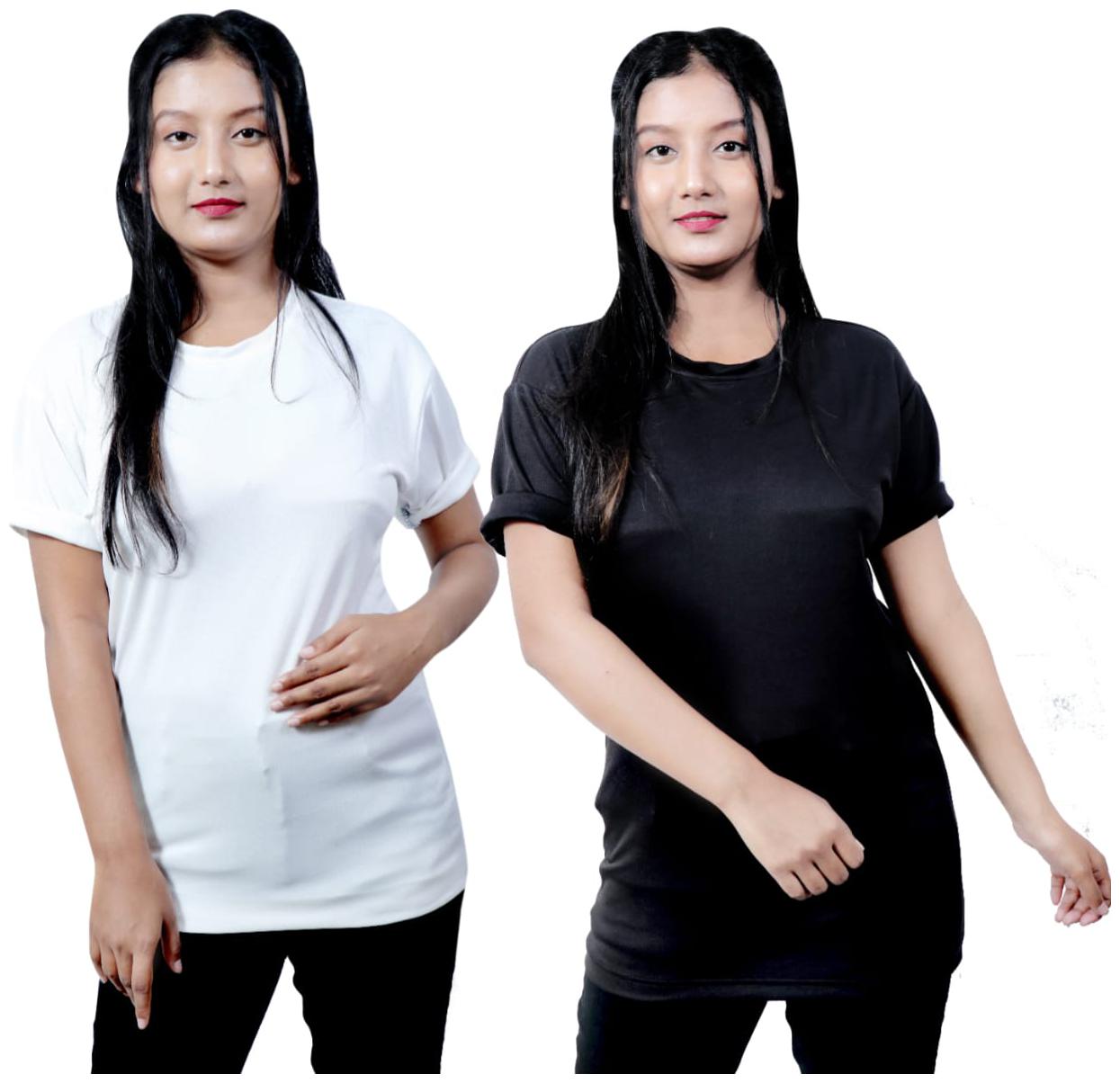 

MIRAEXA Women Solid Sports T-Shirt - Black White Pack of 2