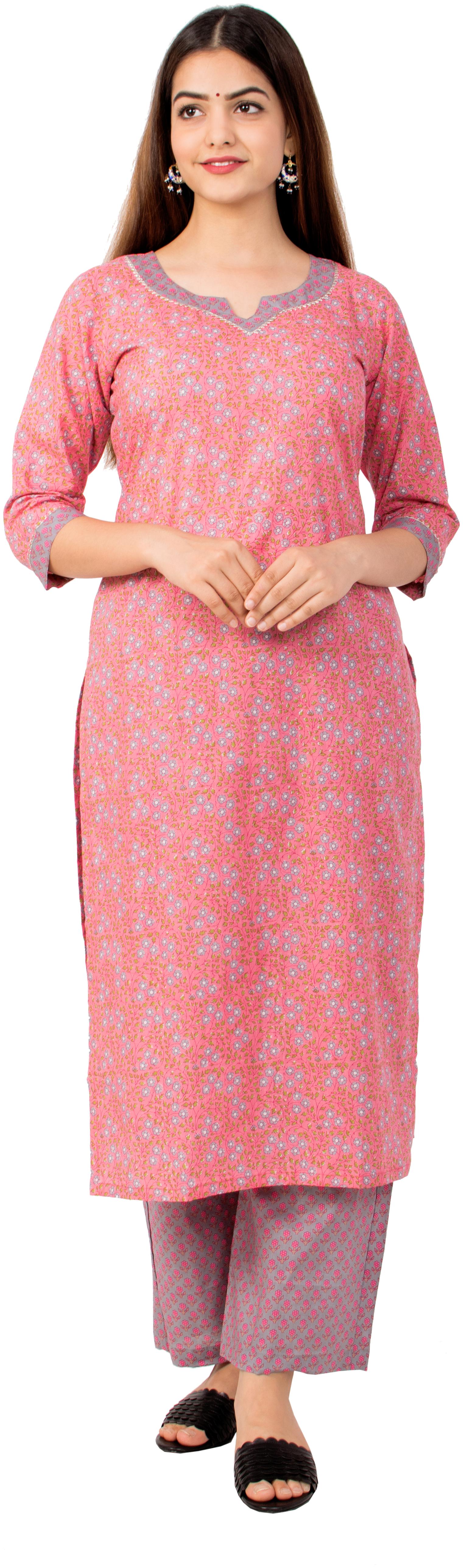 

MIRAVAN Women Pink Floral Straight Kurta With Palazzo