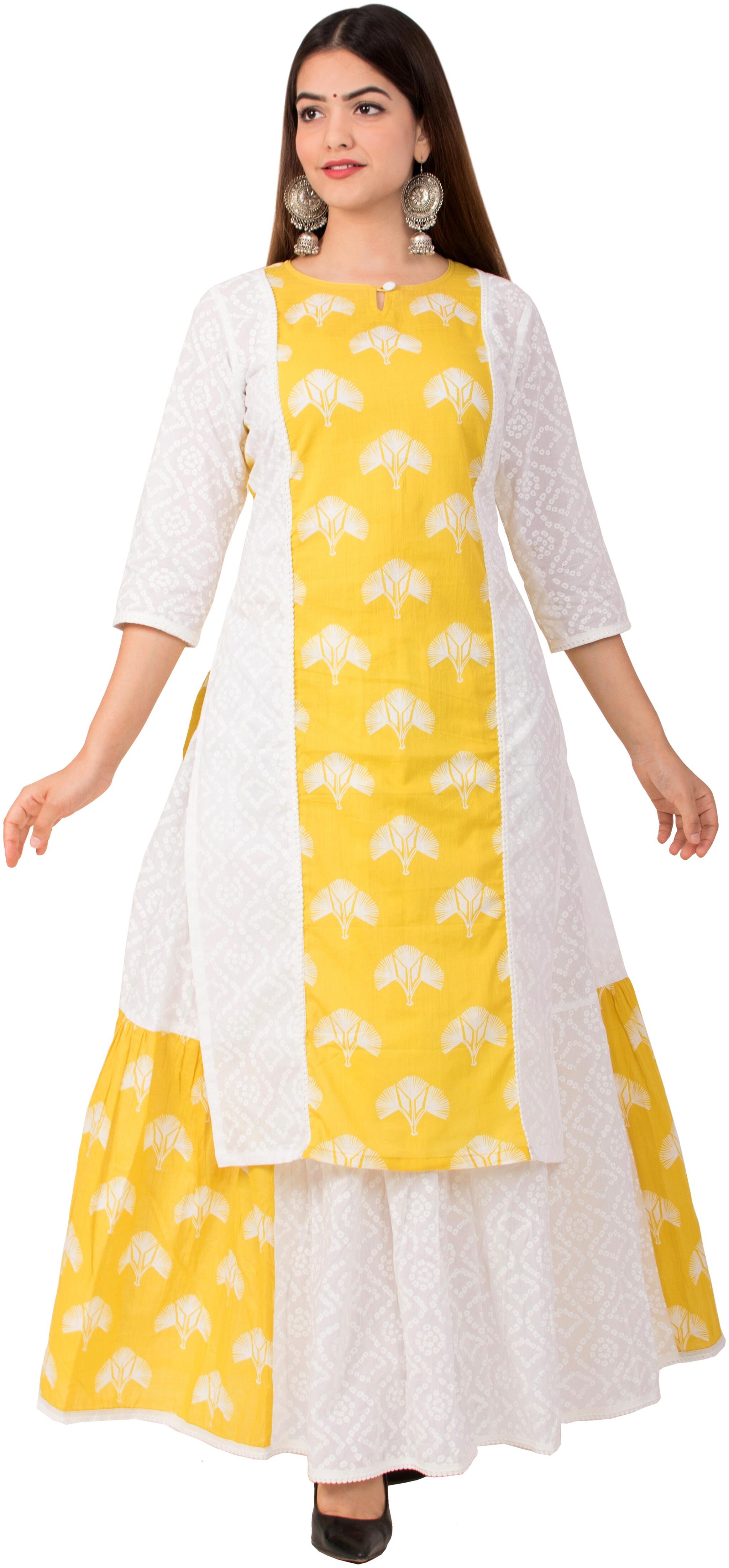 

MIRAVAN Women White Printed Straight Kurta With Skirt