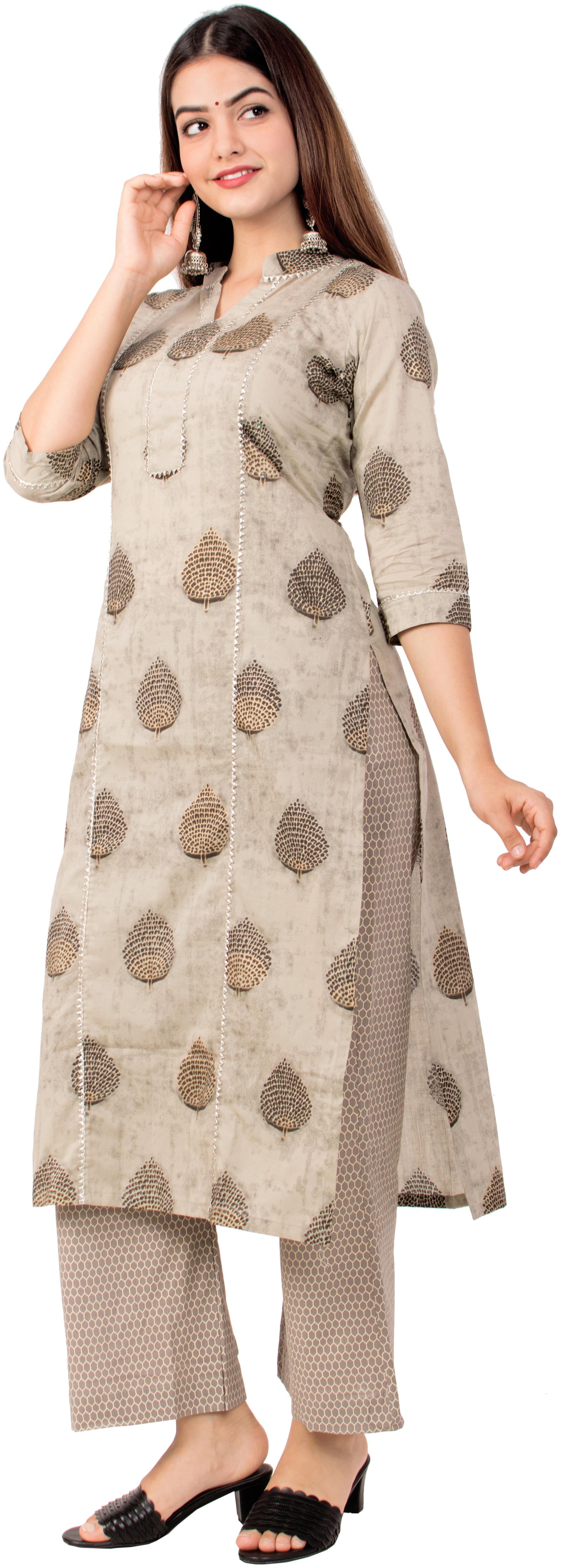 

MIRAVAN Women Beige Printed Straight Kurta With Palazzo