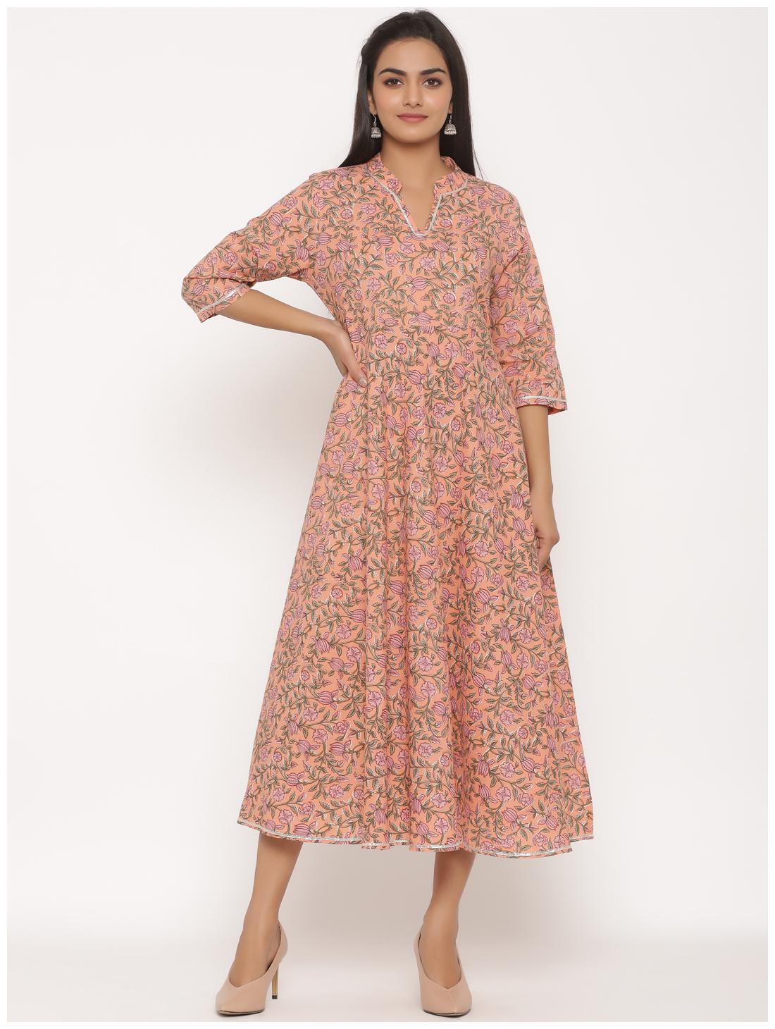 

MIRAVAN Women Orange Floral Anarkali Kurta