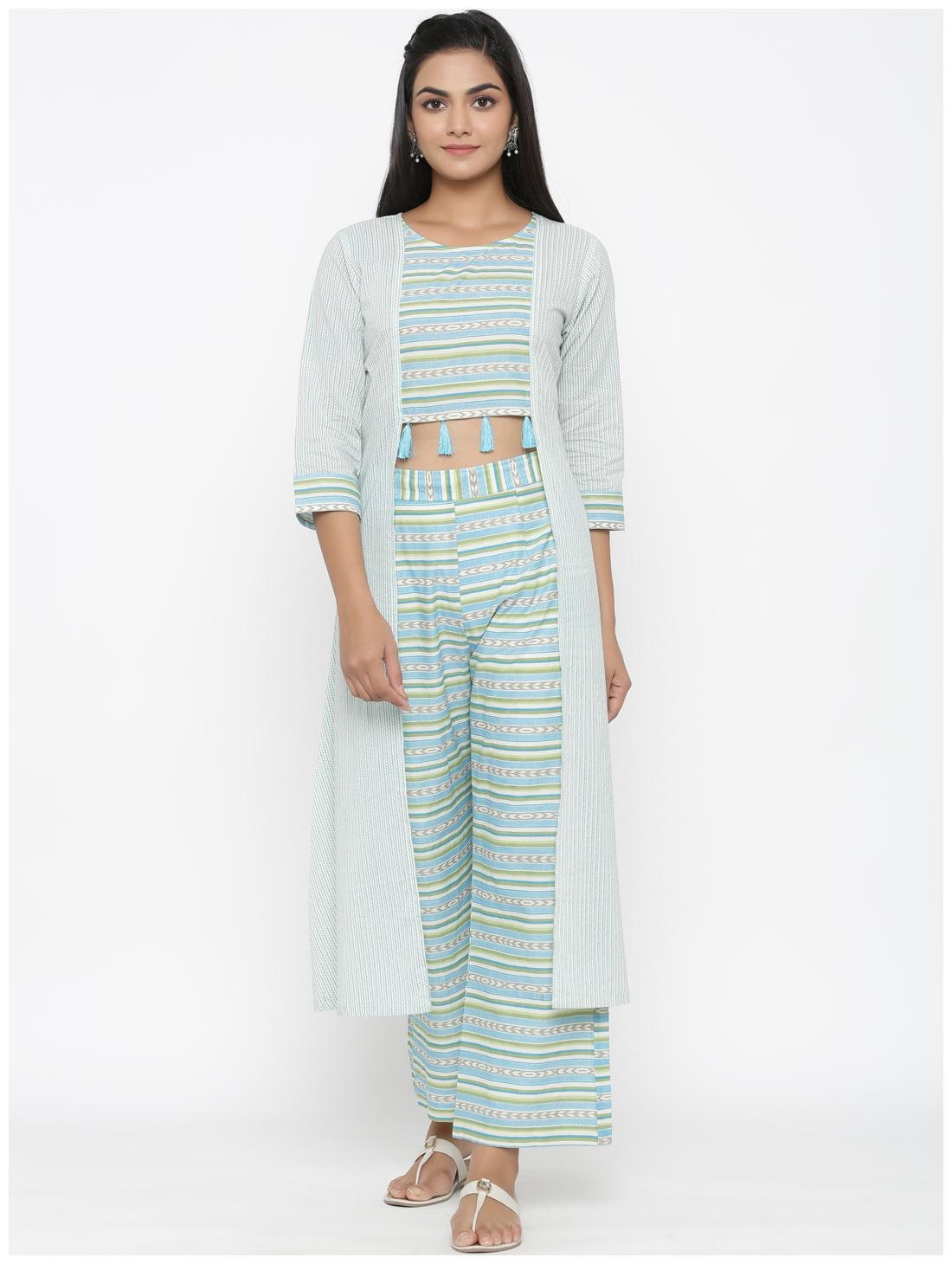 

MIRAVAN Women Blue Striped Straight Kurta With Palazzo