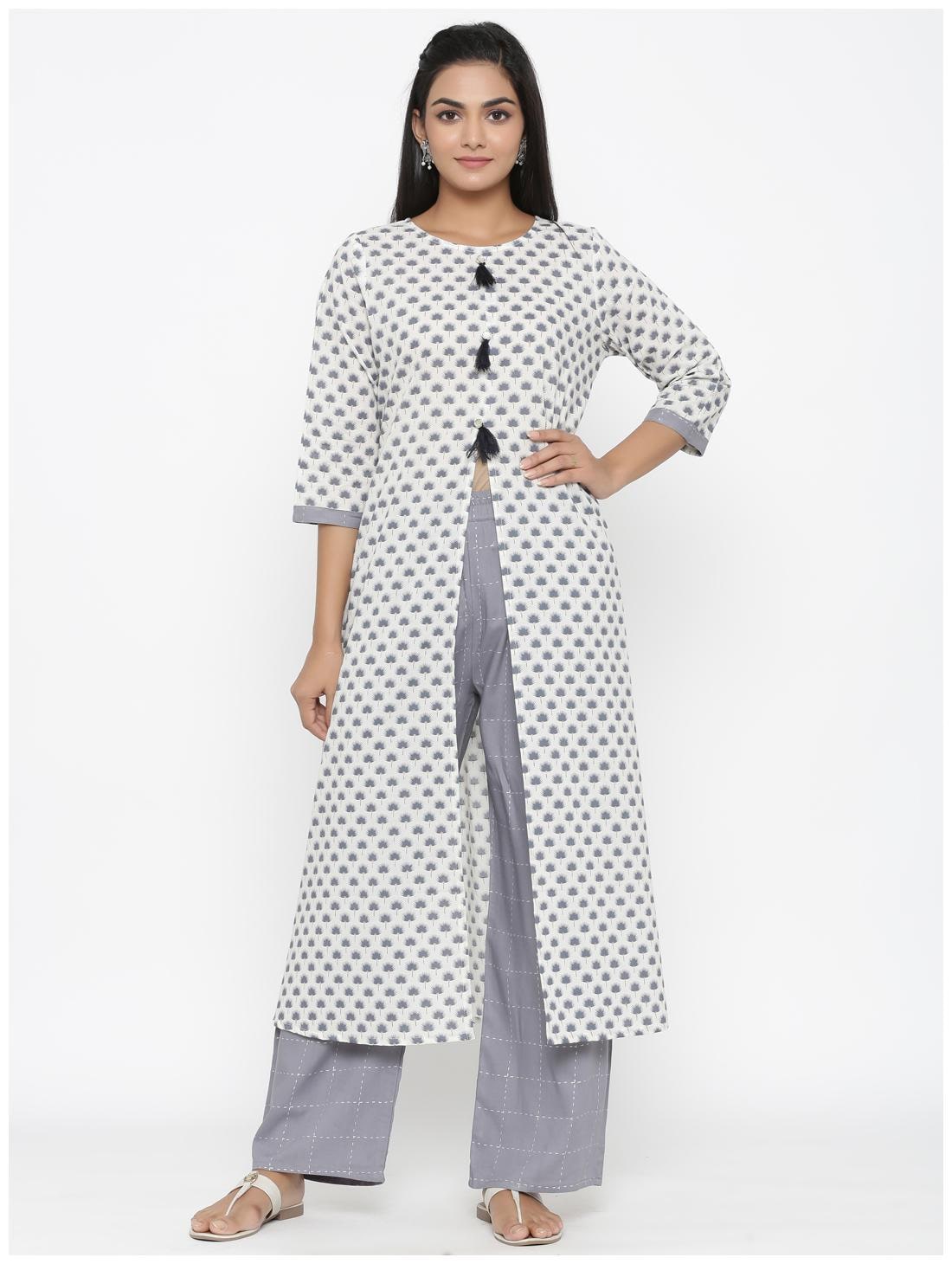 

MIRAVAN Women White Printed Straight Kurta With Palazzo