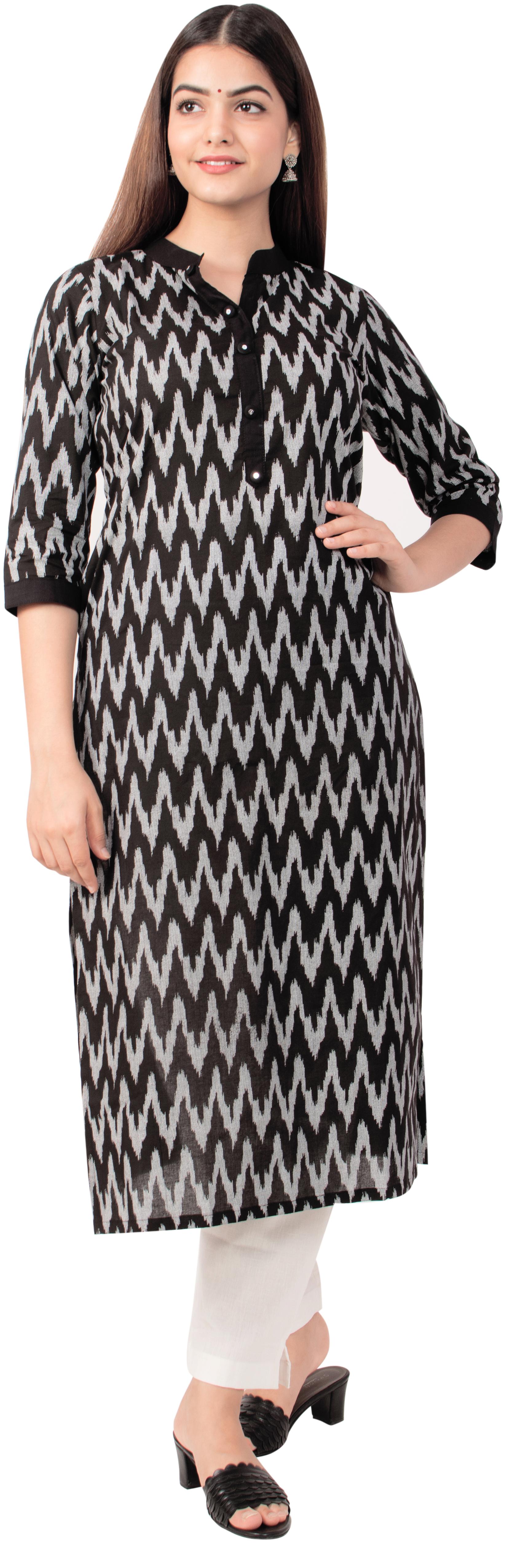 

MIRAVAN Women Black Abstract Straight Kurta