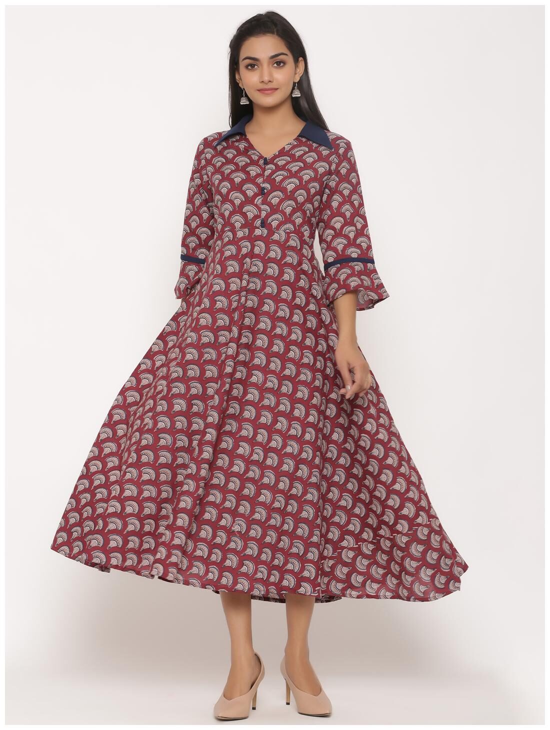 

MIRAVAN Women Maroon Floral Anarkali Kurta