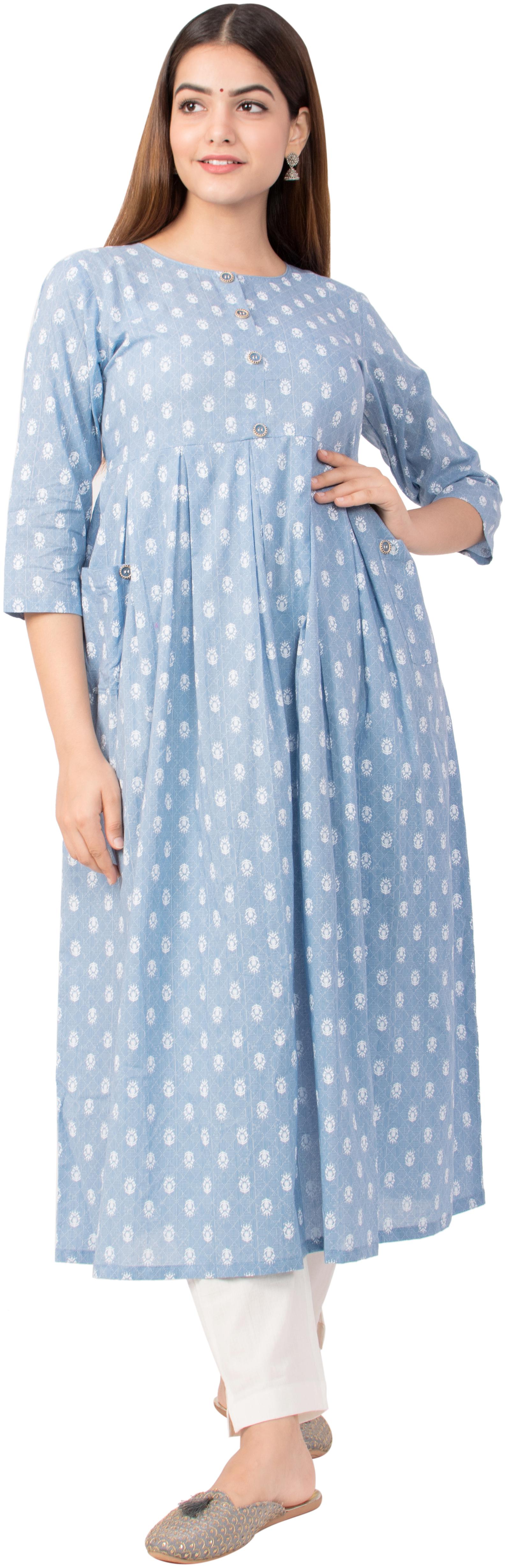 

MIRAVAN Women Blue Printed Anarkali Kurta