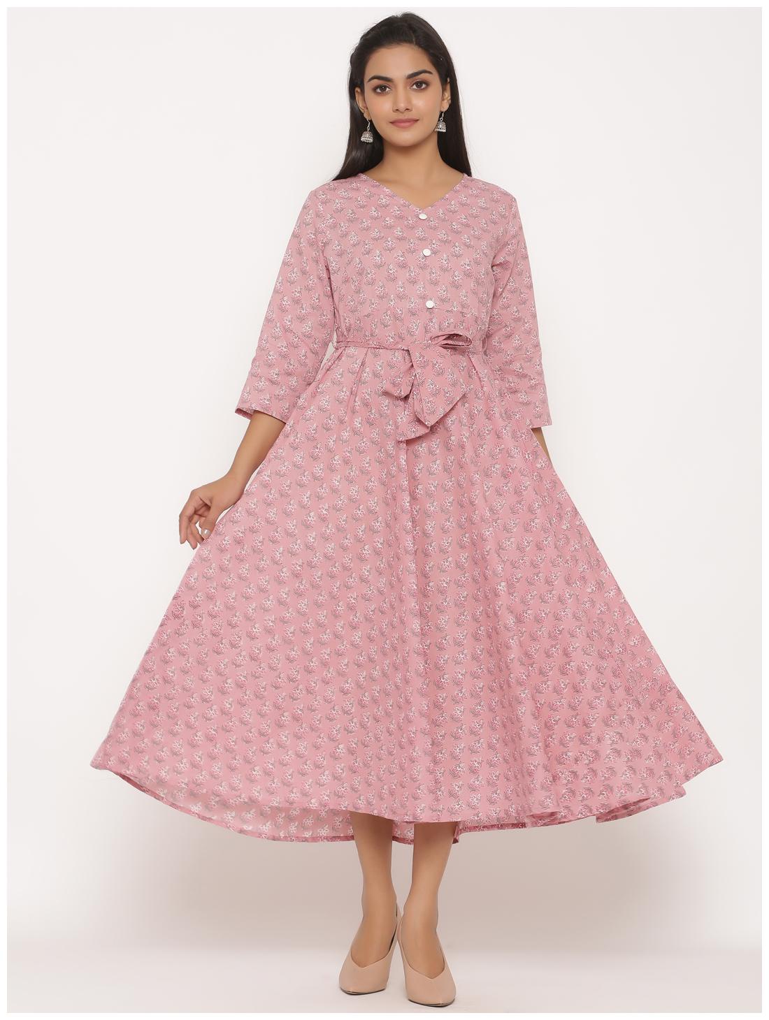 

MIRAVAN Women Pink Floral Anarkali Kurta