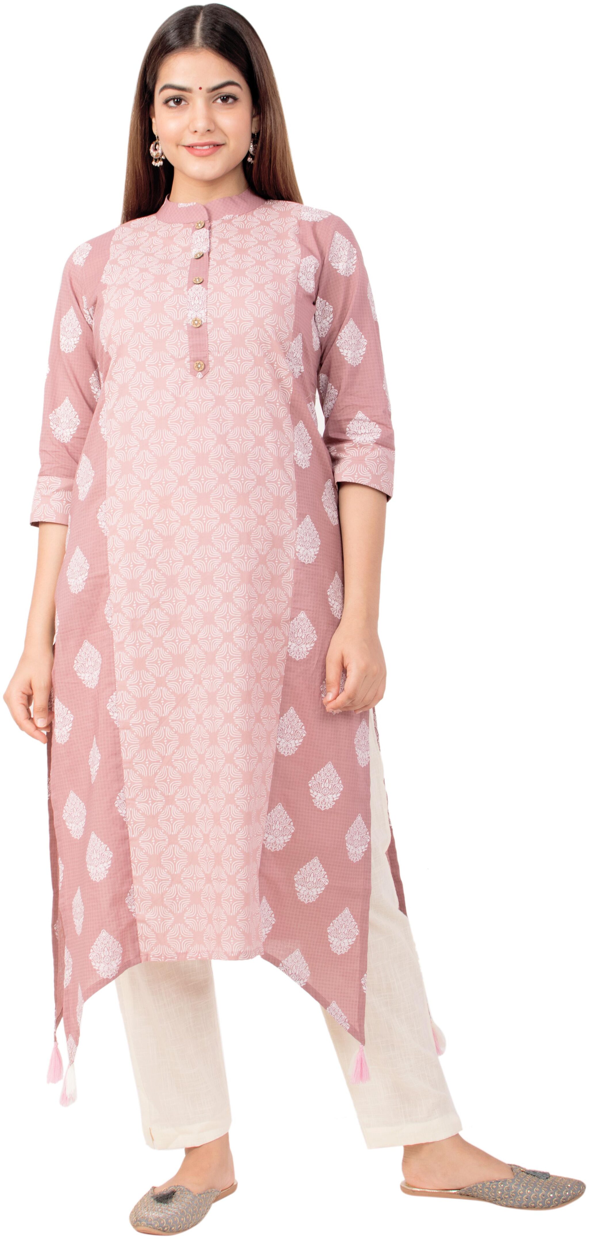 

MIRAVAN Women Pink Printed Assymetrical Kurta