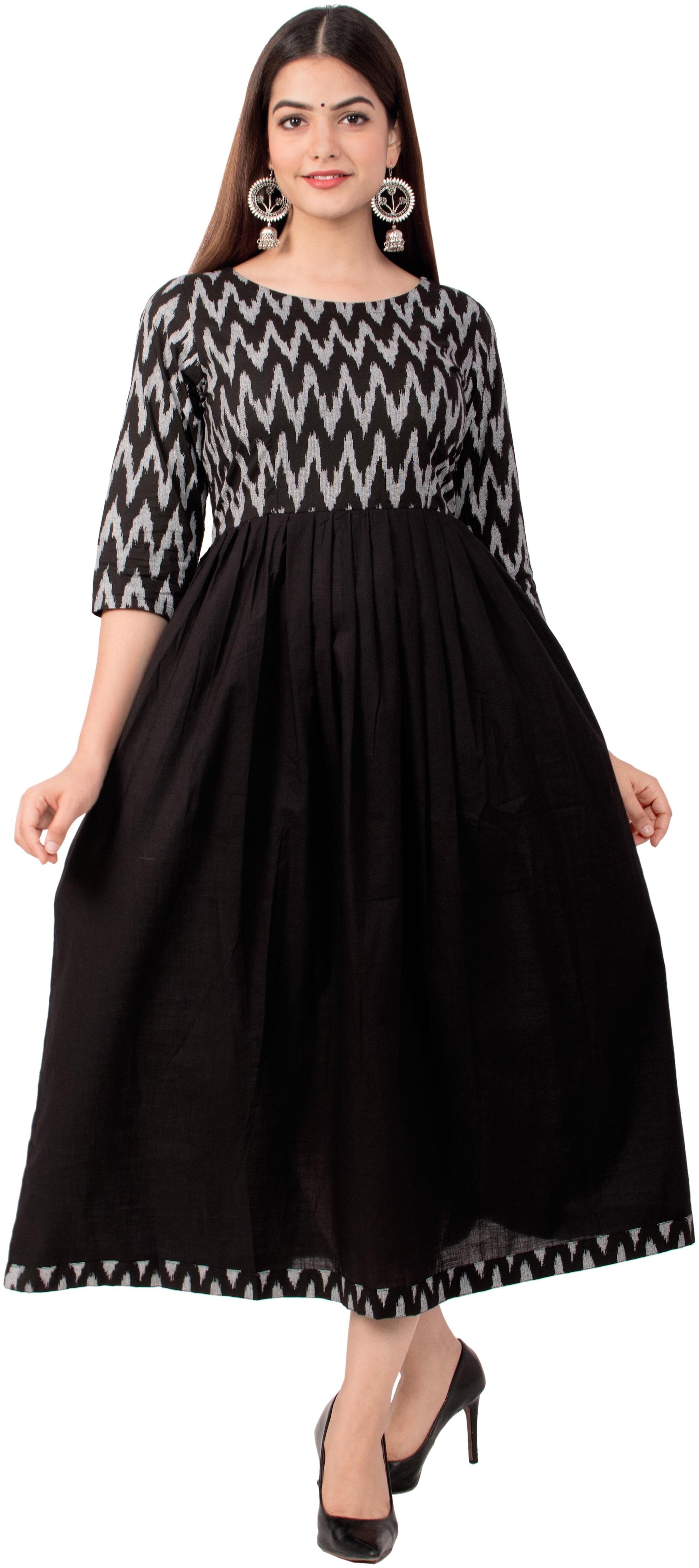 

MIRAVAN Women Black Printed Anarkali Kurta