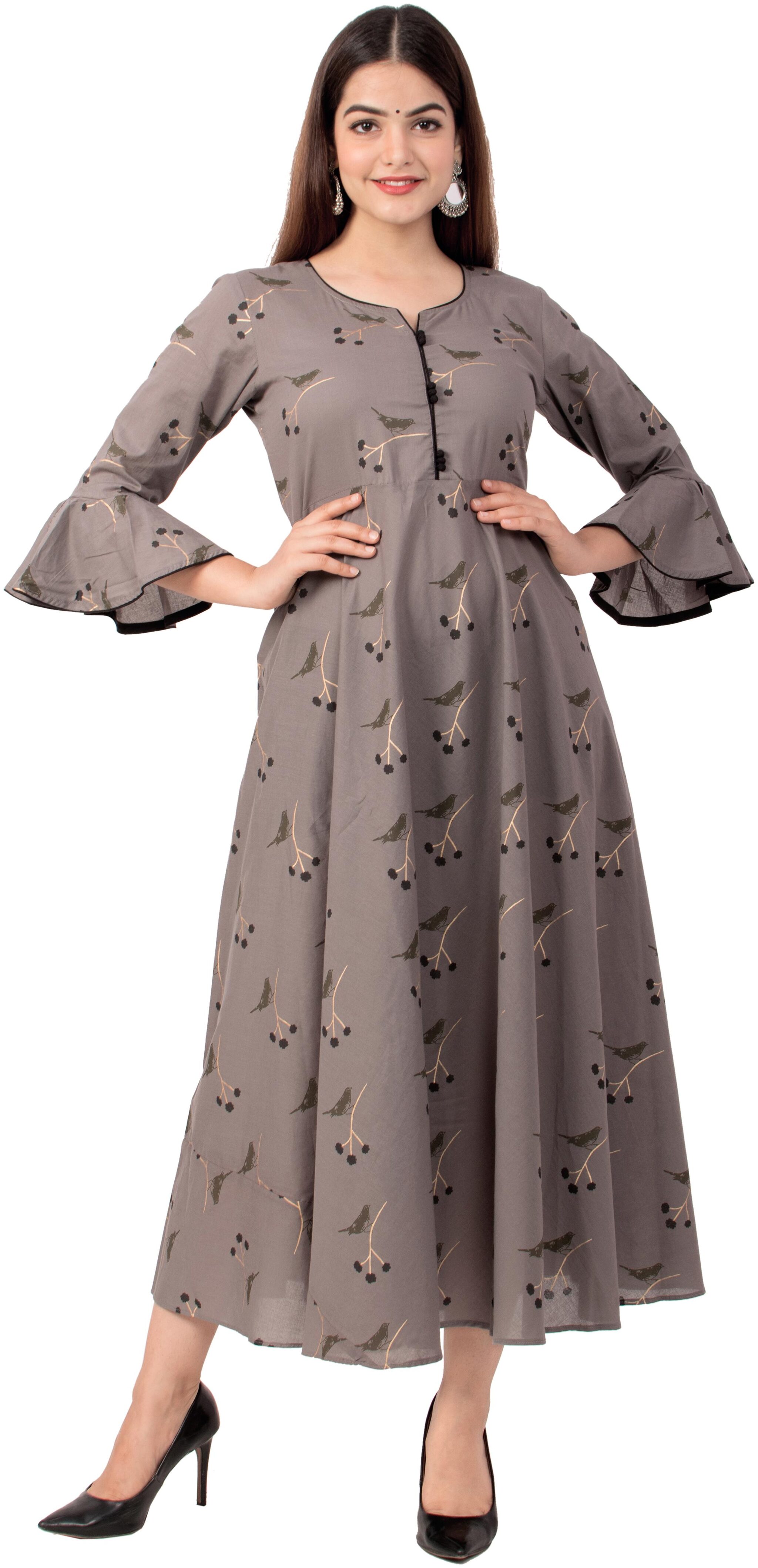 

MIRAVAN Women Grey Printed Anarkali Kurta