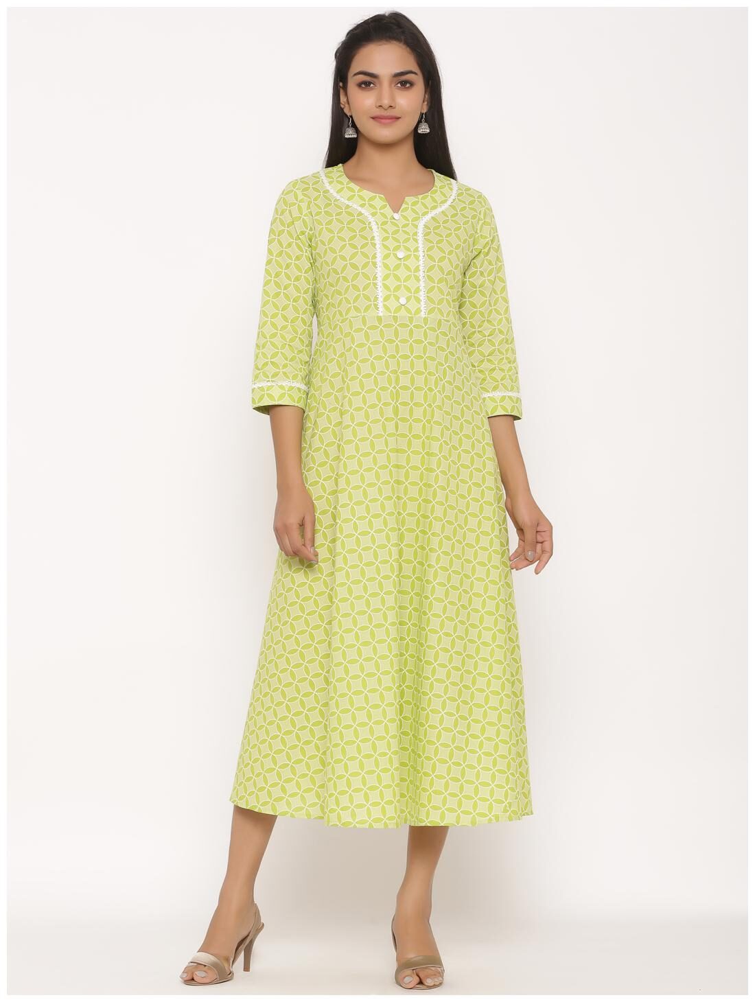 

MIRAVAN Women Green Abstract Anarkali Kurta