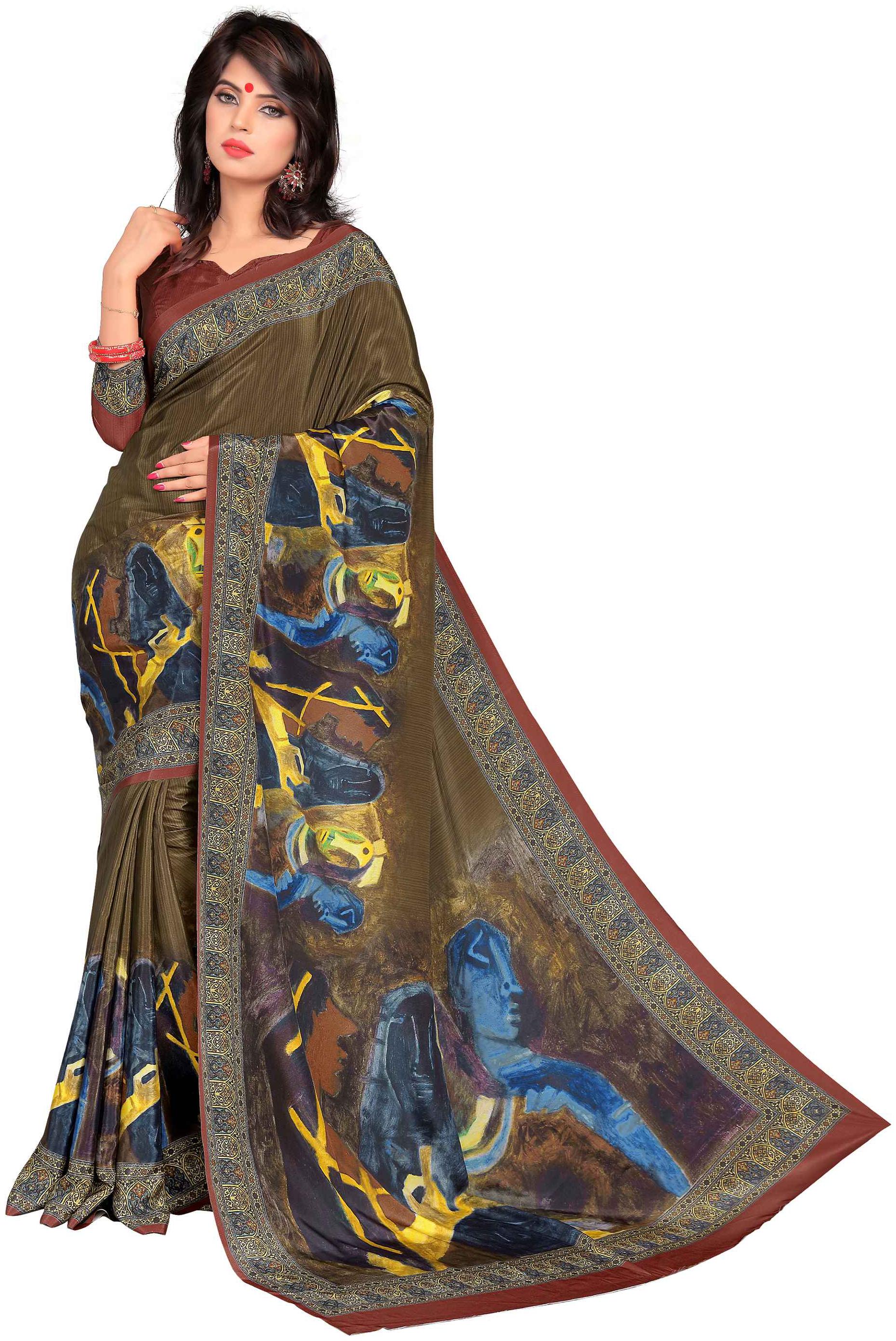 Mirchi Fashion Multicolor Crepe Silk Digital Printed Party Wear Saree