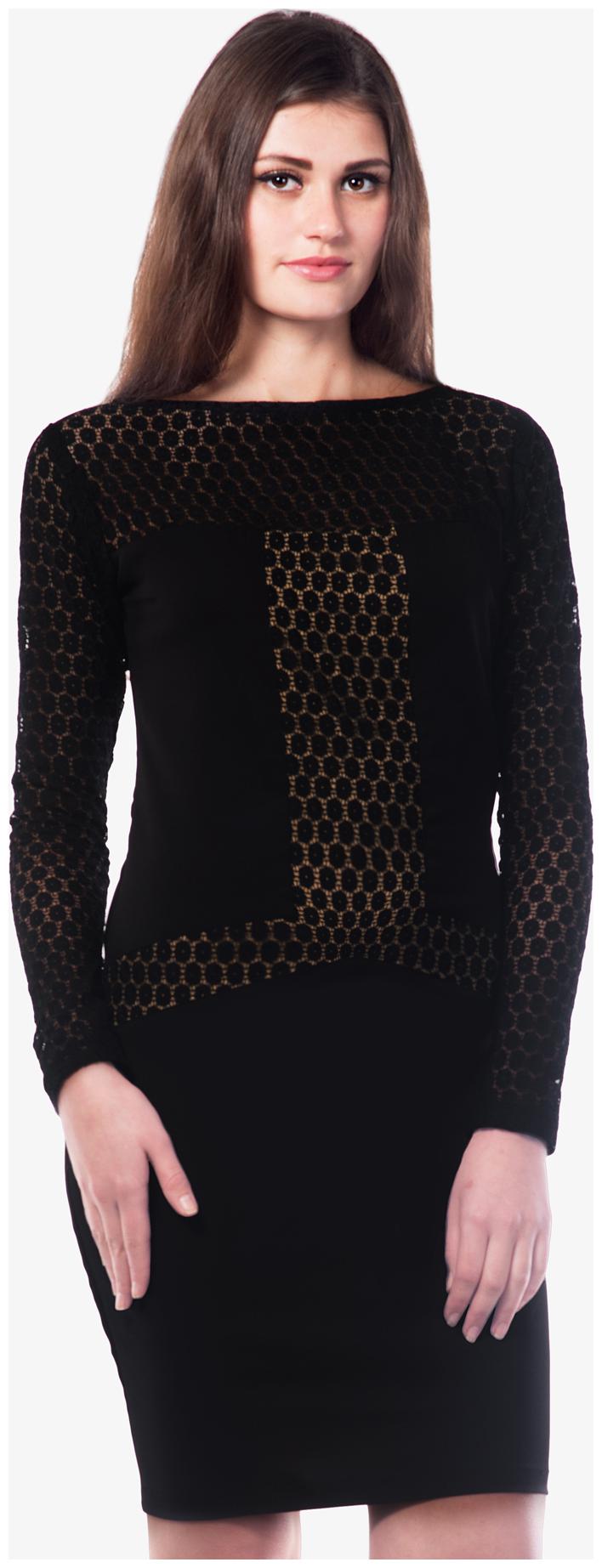 

Miss Chase Women s Black Boat Neck Full Sleeves Solid Lace Midi Bodycon Dress