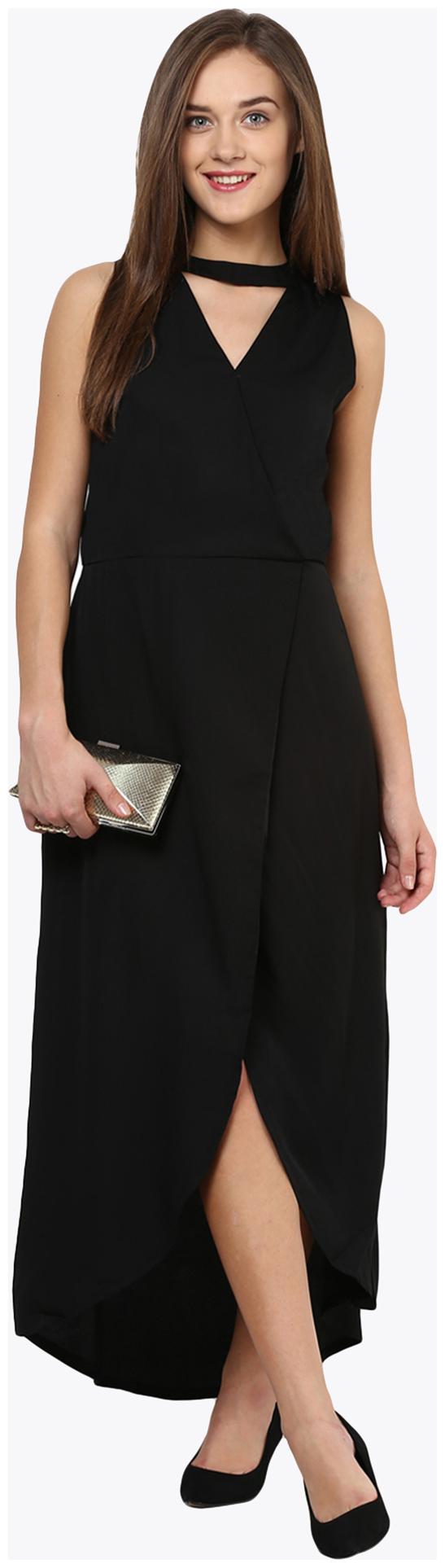 

Miss Chase Women s Black V-Neck Sleeveless Low Back Choker Wrap Maxi Dress