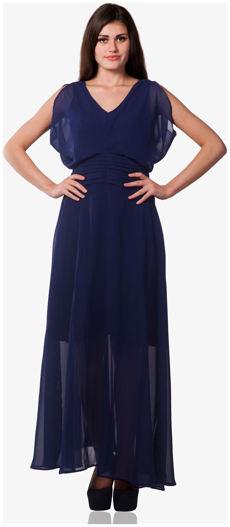 

Miss Chase Women s Navy Blue V-Neck Sleeveless Low Back Maxi Dress