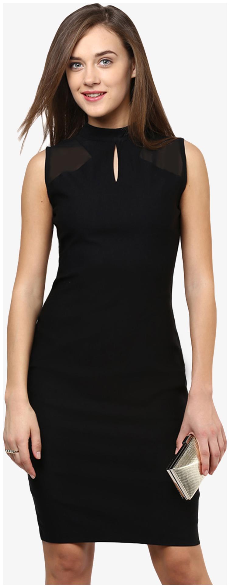 

Miss Chase Women s Black Banded Collar Sleeveless Solid Bodycon Dress