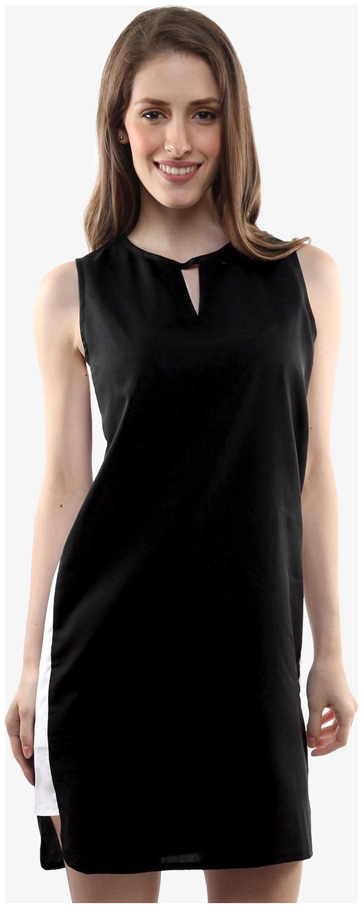 

Miss Chase Women s Black and White Round Neck Sleeveless Panelled Mini Shift Dress
