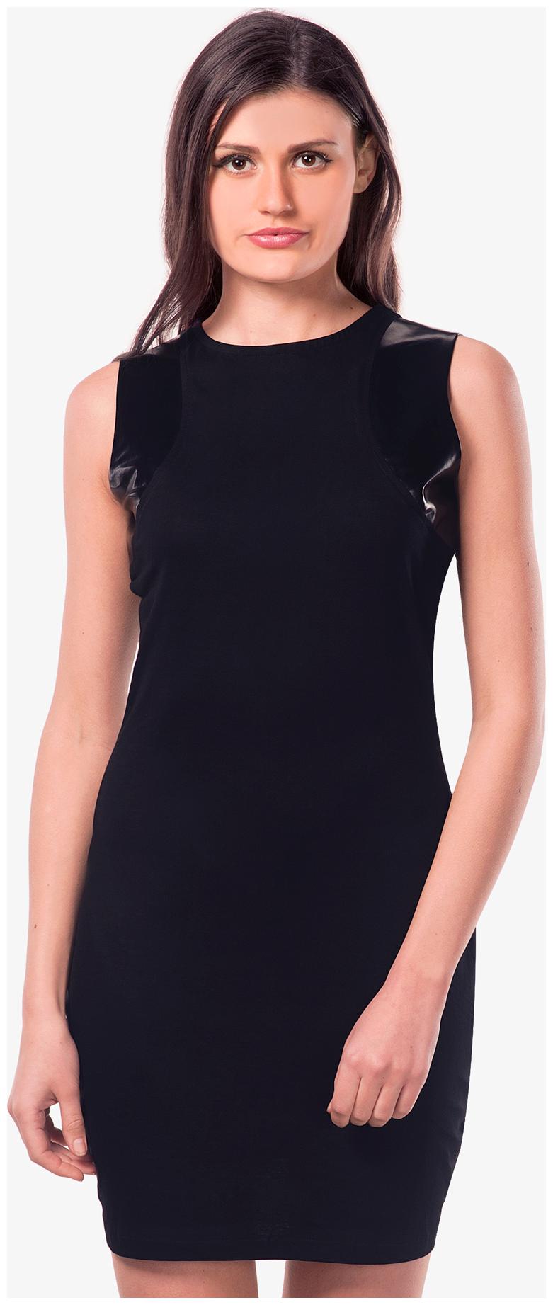 

Miss Chase Women s Black Round Neck Sleeveless Faux Leather Patch Shoulder Bodycon Dress