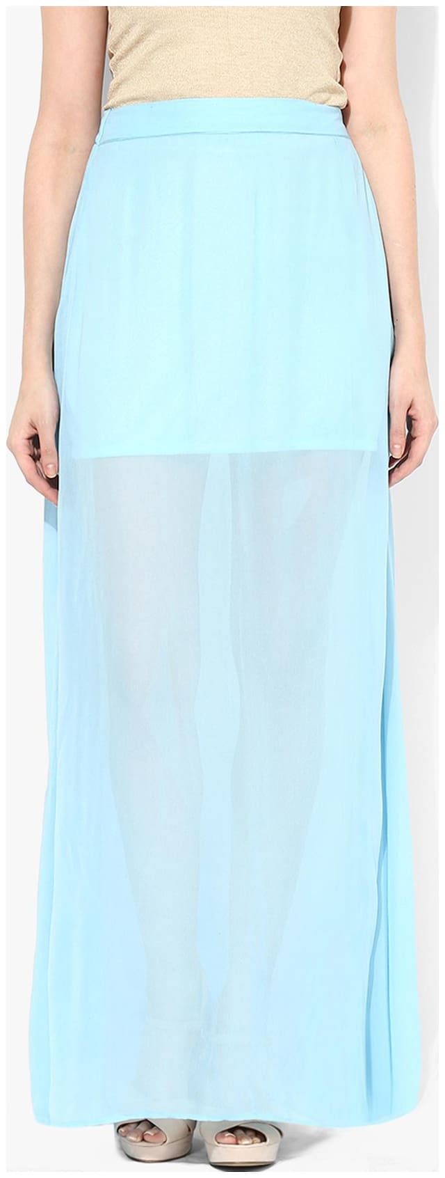 Miss Chase Women's Blue Mid Rise Thigh High Slit Maxi Skirt