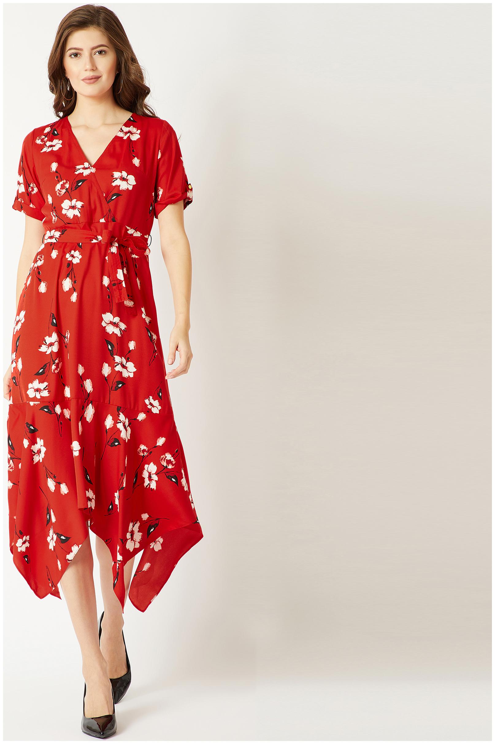 

Miss Chase Crepe Casual Wrap Dress Red