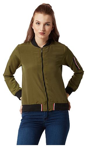 

Miss Chase Women Solid Bomber Jacket - Green