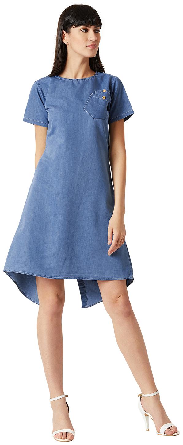 

Miss Chase Cotton Solid A-line Dress Blue