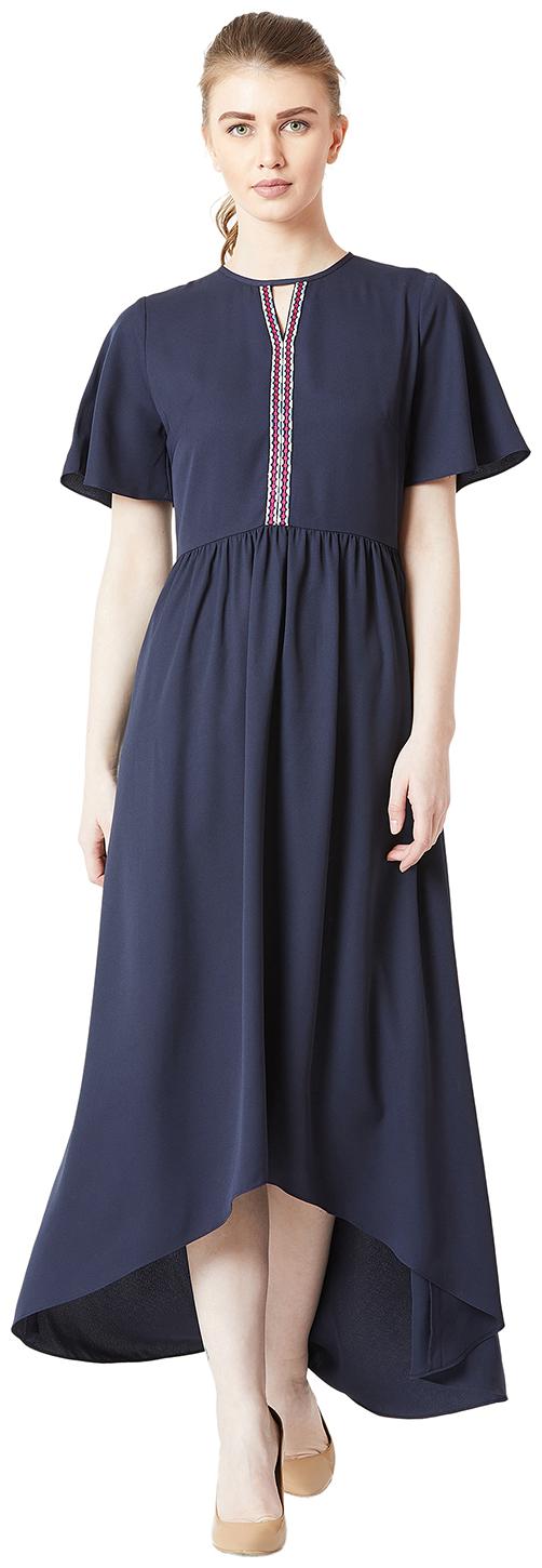 

Miss Chase Crepe Solid Regular Sleeves A-line Dress - Blue