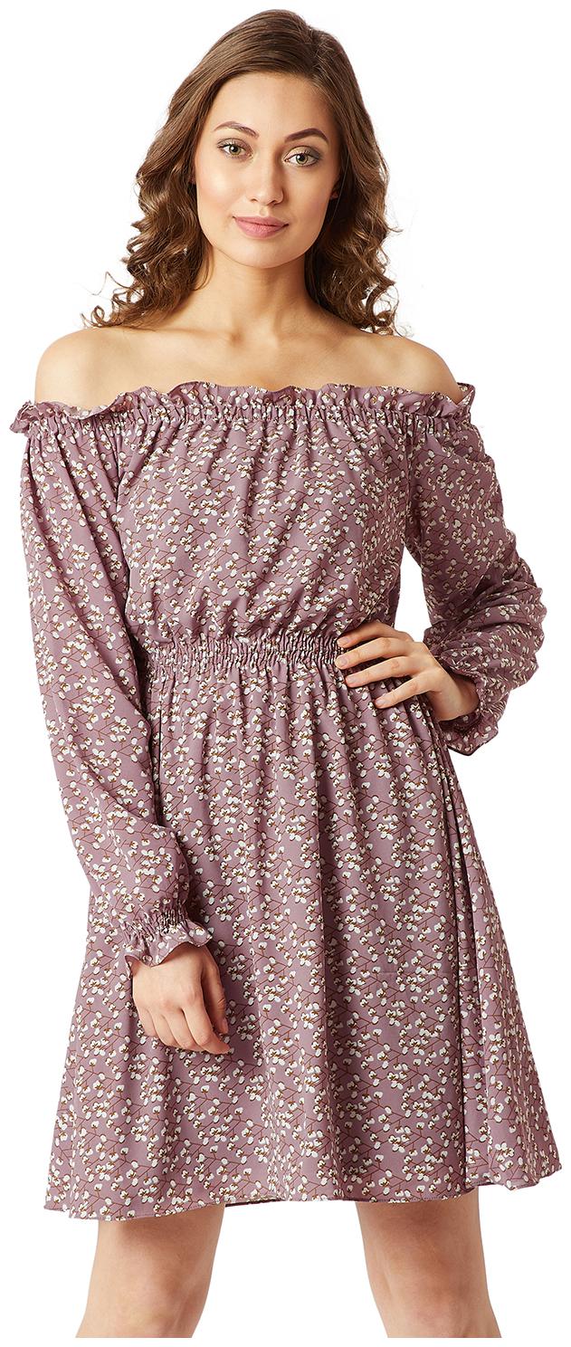 

Miss Chase Georgette Floral A-line Dress Brown White