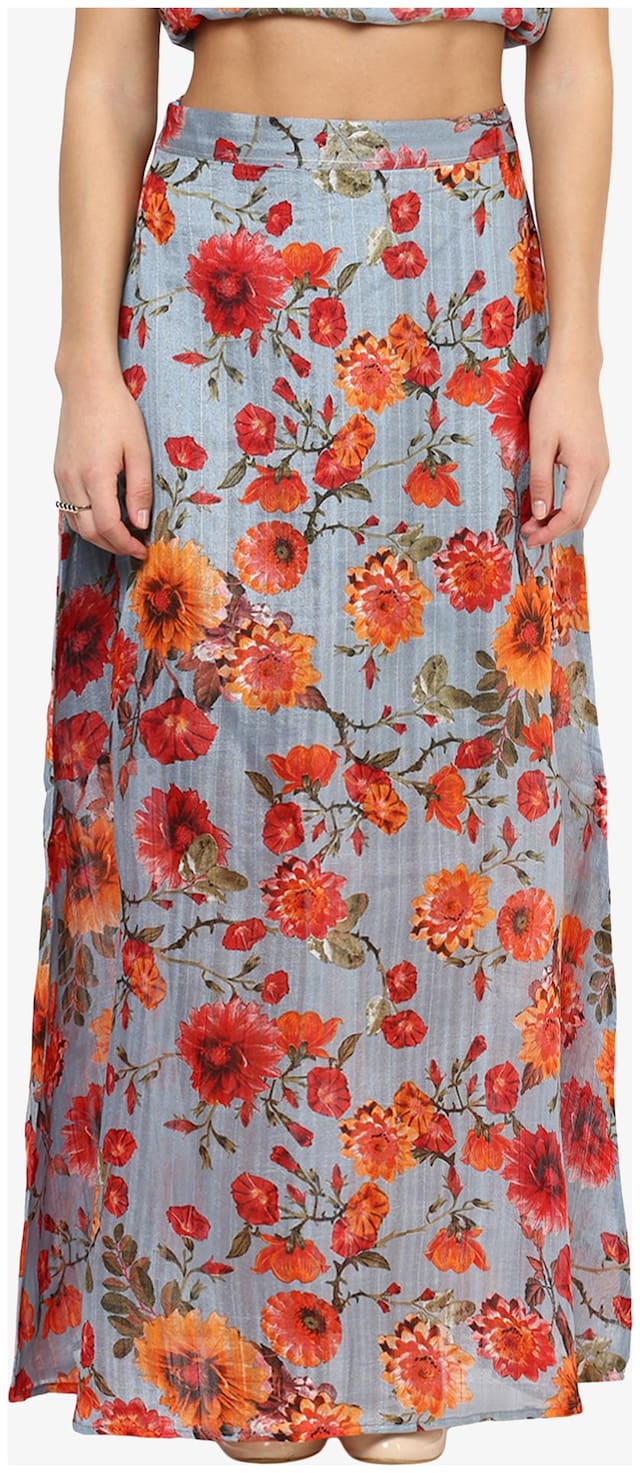 Miss Chase Women's Multicolor Mid Rise A-Line Floral Printed Maxi Skirt