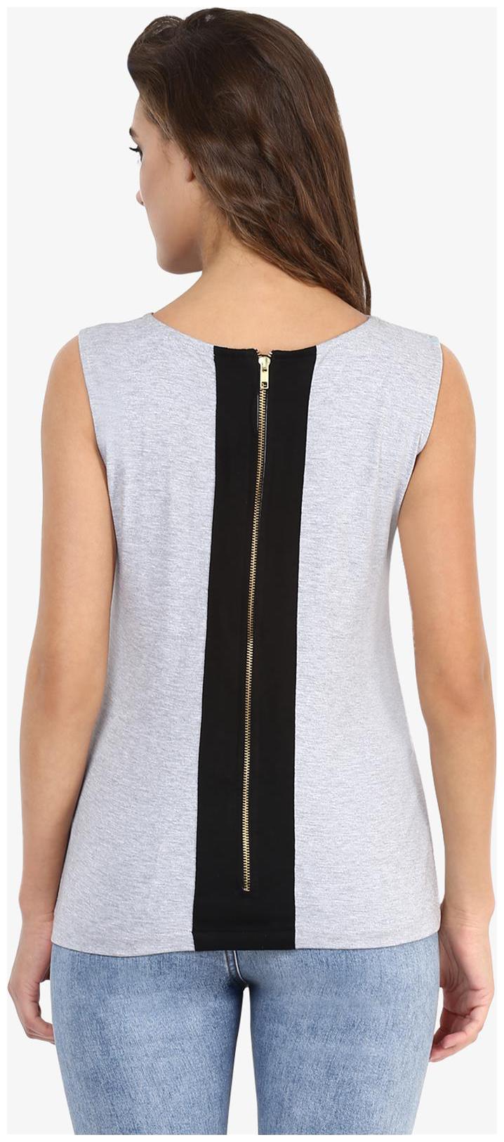

Miss Chase Women s Grey and Black Round Neck Sleeveless Solid Basic Top