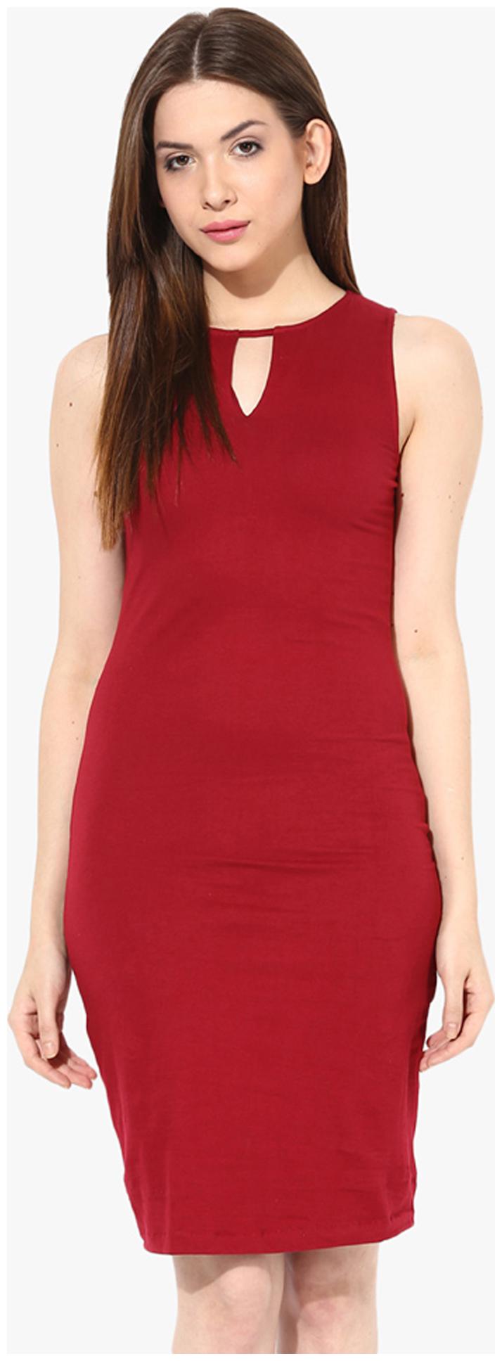 

Miss Chase Women s Maroon Round Neck Sleeveless Midi Bodycon Dress