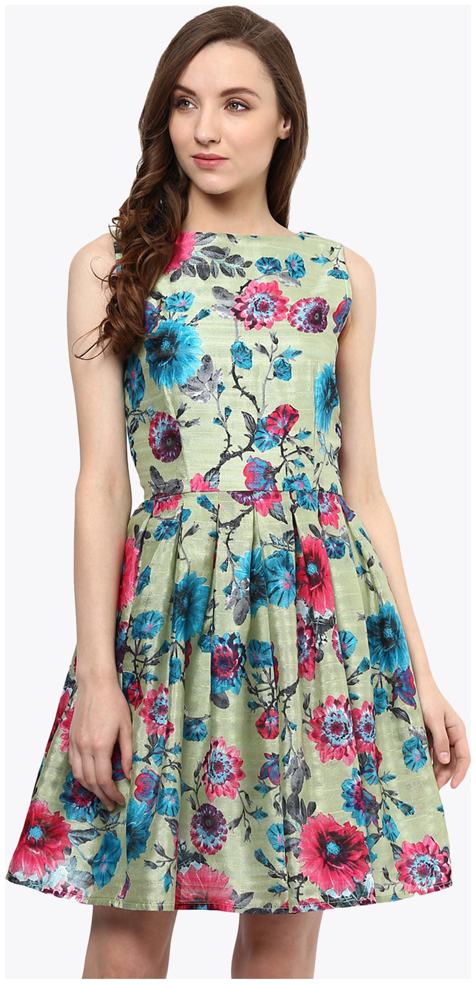 

Miss Chase Women s Multicolor Round Neck Sleeveless Floral Printed Skater Dress
