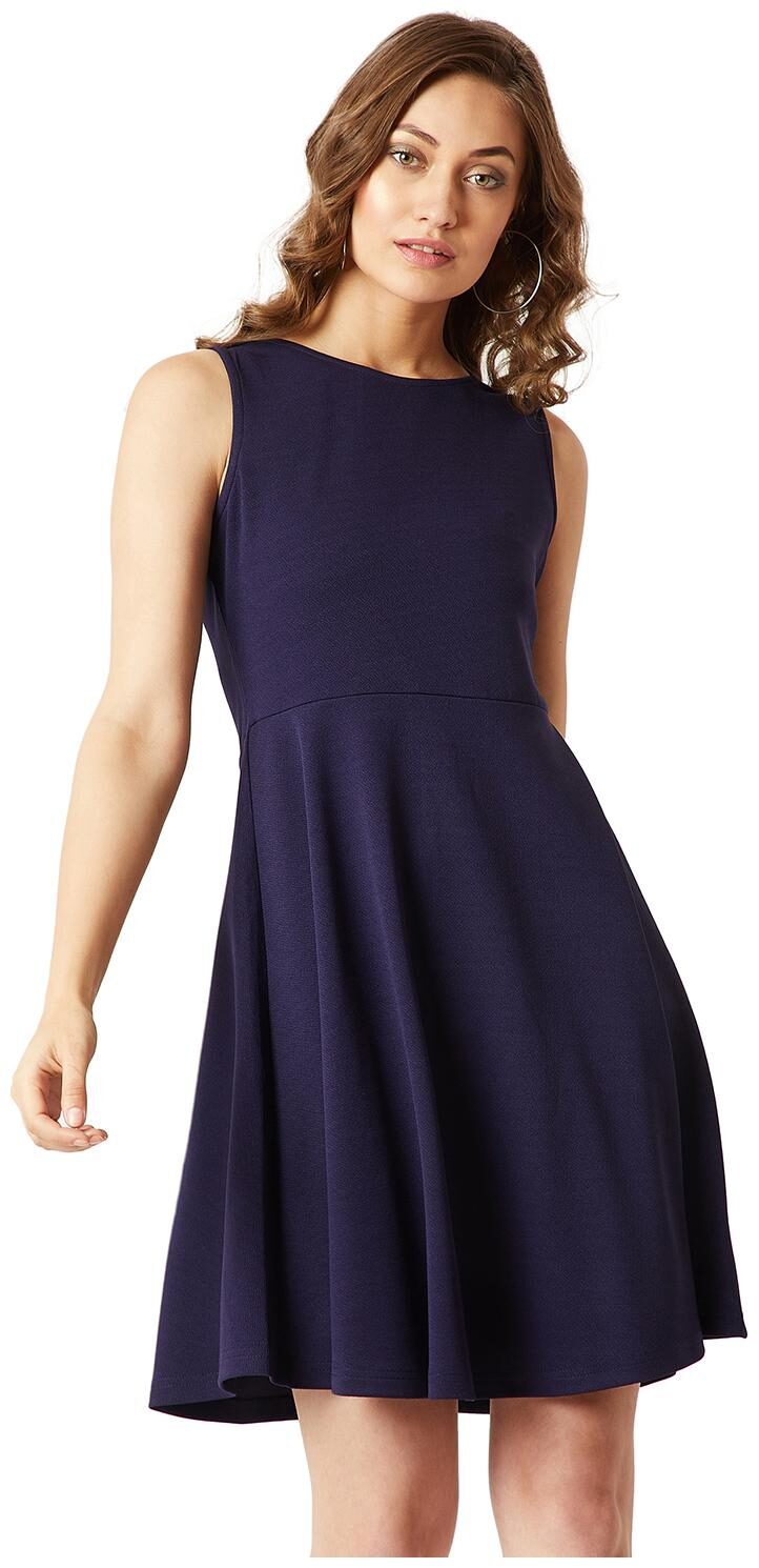 

Miss Chase Polyester Solid A-line Dress Navy
