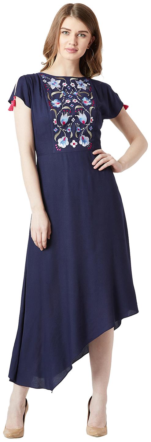 

Miss Chase Rayon Printed Slit Sleeves Maxi Dress - Blue