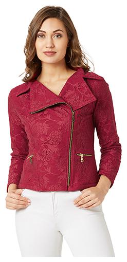 

Miss Chase Women Floral Biker Jacket - Maroon