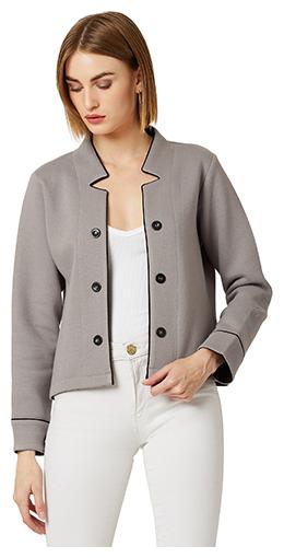 

Miss Chase Women Solid Varsity Jacket - Grey