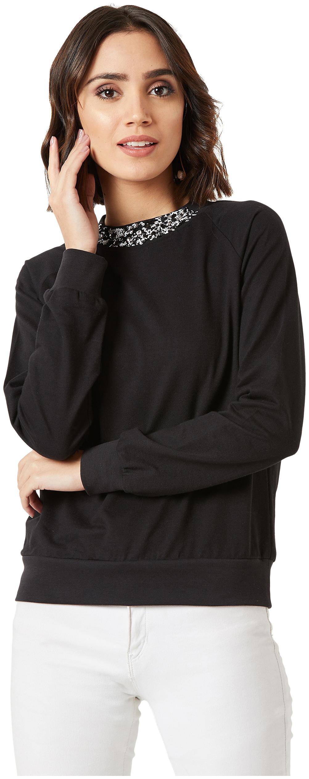 

Miss Chase Women Solid Sweatshirt - Black