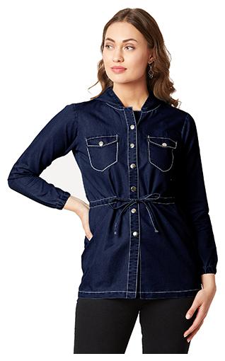 

Miss Chase Women Solid Denim Jacket - Blue