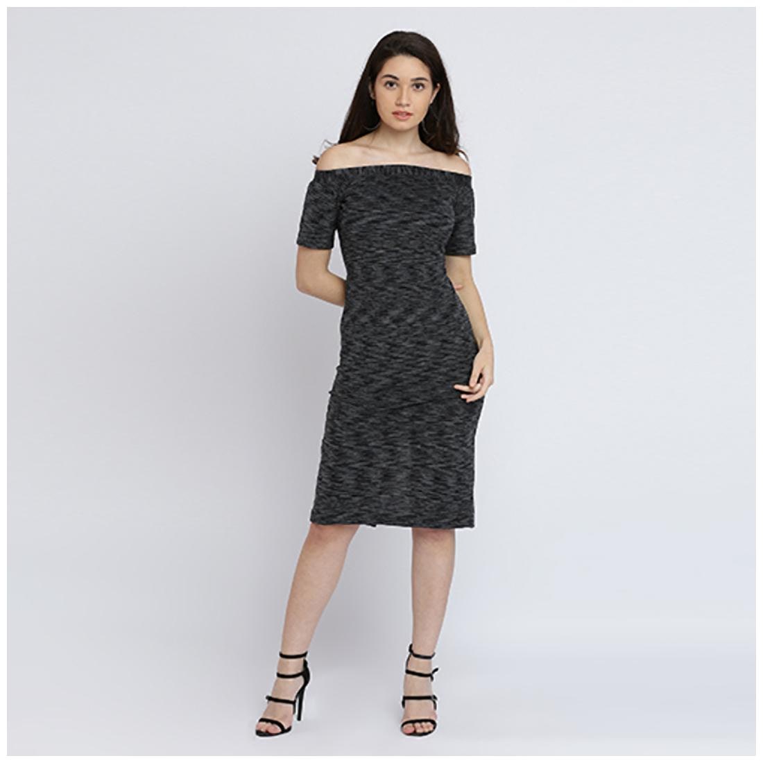 

Miss Chase Women s Black Off-shoulder Short Sleeves Solid Midi Bodycon Dress