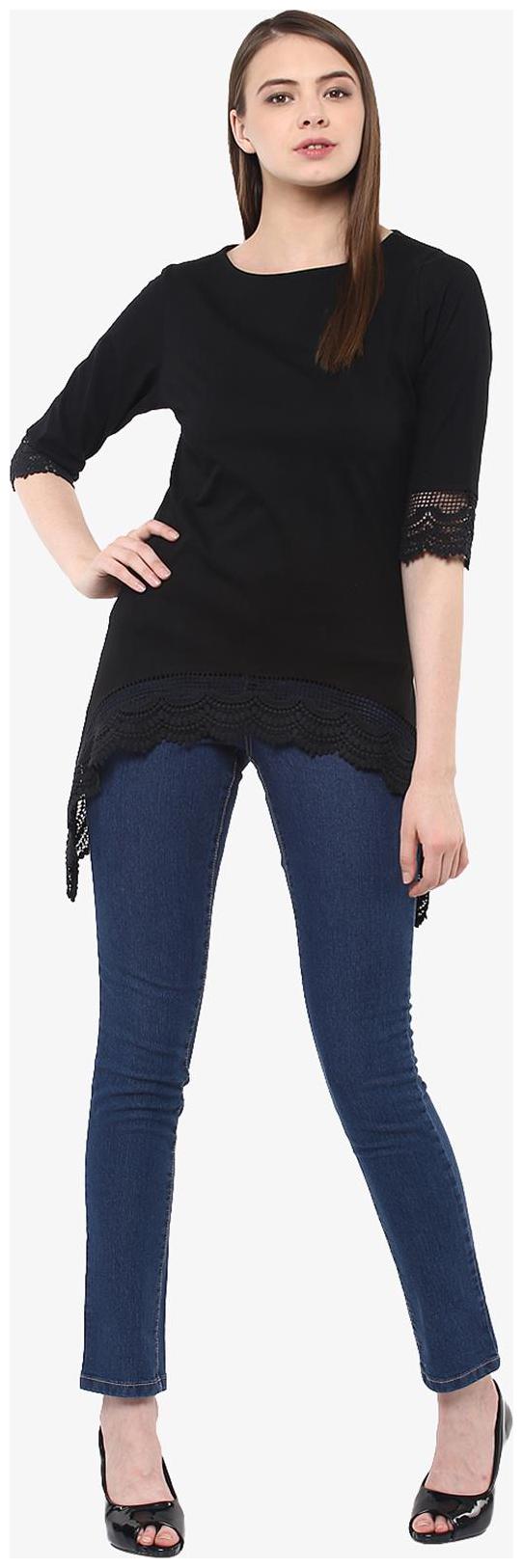 

Miss Chase Women s Black Round Neck 3 4 Sleeves Lace High Low Asymmetric Top