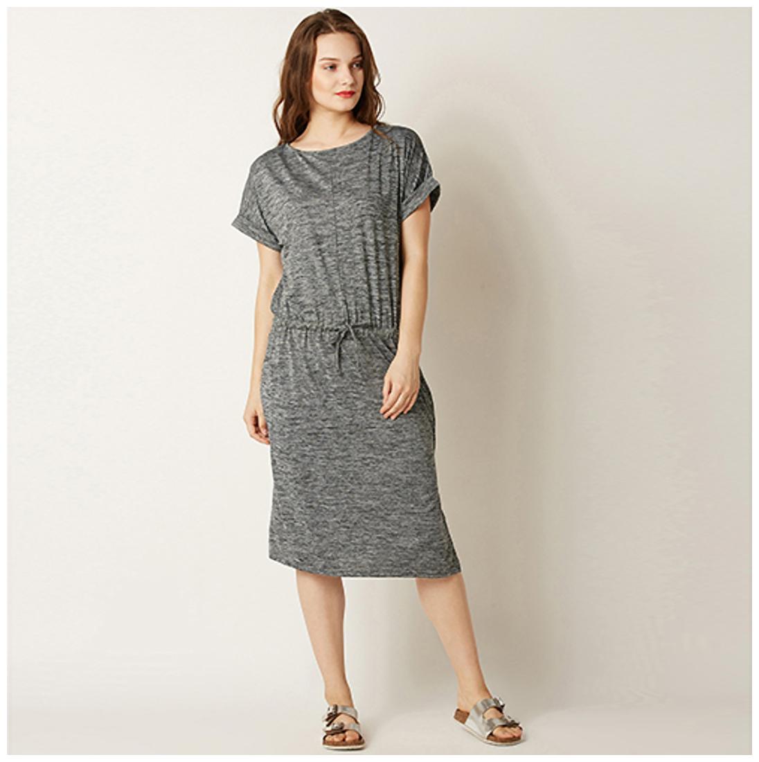 

Miss Chase Women s Grey Round Neck Half Sleeves Midi Shift Dress