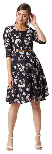 

Miss Chase Women Crepe Floral Flared Dress Navy Blue