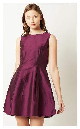 

Miss Chase Women s Wine Red Round Neck Sleeveless Solid Mini Skater Dress